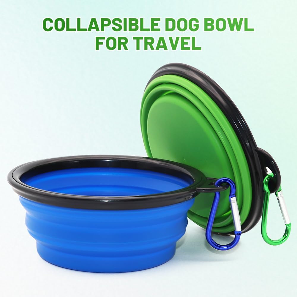 Collapsible Dog Bowl, 2 Pack Collapsible Dog Water Bowls for Cats Dogs, Portable Pet Feeding Watering Dish for Walking Parking Traveling with 2 Carabiners